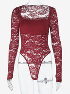 Sheer Lace Bodysuit For Women - Sexy Long Sleeve Slim Fit Leotard Top - Spring Night Out Party 2026