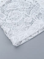 Floral Lace Crop Top For Women - White Elegant Long Sleeve V Neck Slim Fit Blouse - Spring Night Out Clubwear 2026