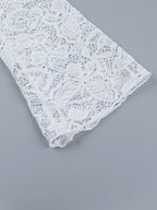 Floral Lace Crop Top For Women - White Elegant Long Sleeve V Neck Slim Fit Blouse - Spring Night Out Clubwear 2026