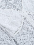 Floral Lace Crop Top For Women - White Elegant Long Sleeve V Neck Slim Fit Blouse - Spring Night Out Clubwear 2026
