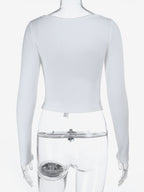 Lace Trim Bow Tie Front Cropped Top For Women - White Slim Fit Long Sleeve Fairycore Blouse - Spring Night Out Clubwear 2026