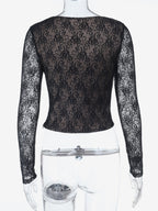 Black Lace Corset Style Crop Top For Women - Gothic Long Sleeve Sweetheart Bustier Blouse - Spring Night Out Party 2026