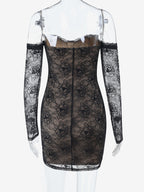 Lace Corset Dress For Women - Black Off Shoulder Long Sleeve Bodycon Mini Dress - Spring Clubwear Evening Party 2026