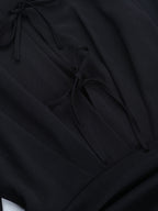 Tie Front Cutout Shirt Dress For Women - Black Long Sleeve Ruffle Hem Mini Dress - Spring Streetwear 2026