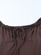 Tiered Ruffle Dress For Women - Coffee Brown Off Shoulder Long Sleeve Balletcore Mini Dress - Spring Birthday Party 2026