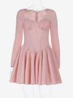 Pink A Line Corset Style Mini Dress For Women - Coquette Lace Patchwork Long Sleeve - Spring Birthday Party 2026