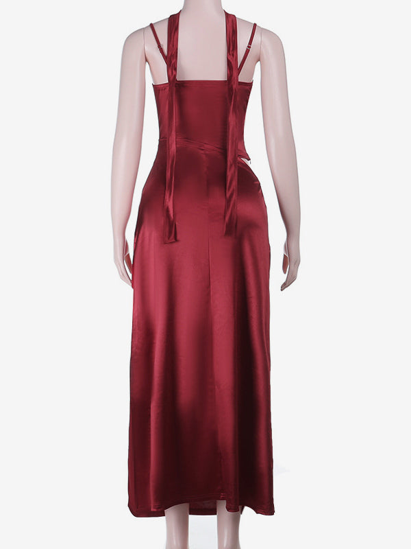 Corset Style Lace Maxi Dress For Women - Drape Ruched Bodycon Gown - Spring Evening Party Outfits 2026