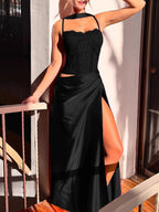 Corset Style Lace Maxi Dress For Women - Drape Ruched Bodycon Gown - Spring Evening Party Outfits 2026