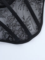Off Shoulder Lace Corset Blouse For Women - Black Sheer Mesh Long Sleeve Bustier Top - Spring Night Out Clubwear 2026