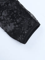 Off Shoulder Lace Corset Blouse For Women - Black Sheer Mesh Long Sleeve Bustier Top - Spring Night Out Clubwear 2026