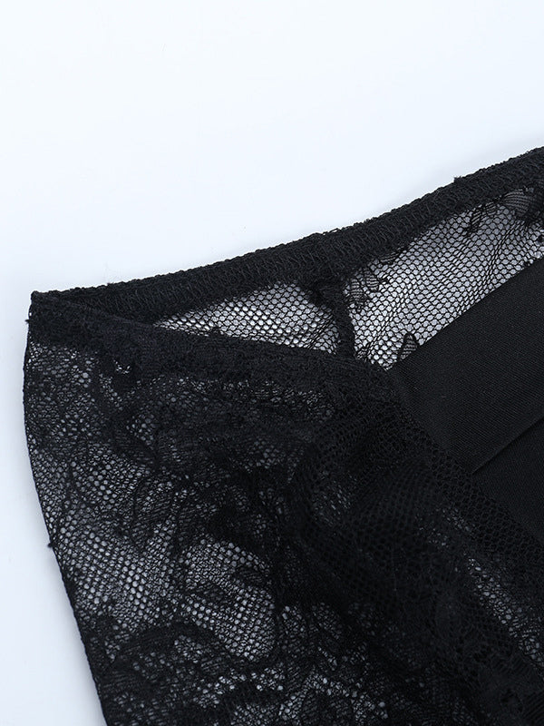 Off Shoulder Lace Corset Blouse For Women - Black Sheer Mesh Long Sleeve Bustier Top - Spring Night Out Clubwear 2026