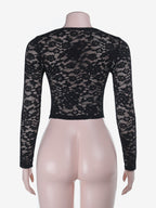 Lace Cutout Corset Style Blouse For Women - Black Sexy Long Sleeve Bustier Top - Spring Clubwear Party 2026