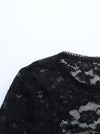 Lace Cutout Corset Style Blouse For Women - Black Sexy Long Sleeve Bustier Top - Spring Clubwear Party 2026