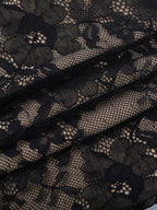 Floral Lace Crop Top For Women - Black Sexy V Neck Long Sleeve - Spring Night Out Clubwear 2026