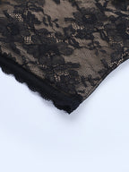 Floral Lace Crop Top For Women - Black Sexy V Neck Long Sleeve - Spring Night Out Clubwear 2026