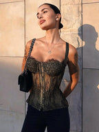 Floral Lace Corset Top For Women - Black Gothic Aesthetic Bustier - Summer Night Out Clubwear 2026