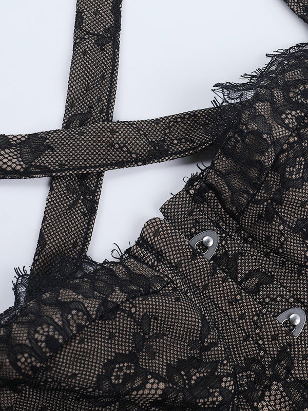 Floral Lace Corset Top For Women - Black Gothic Aesthetic Bustier - Summer Night Out Clubwear 2026