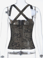 Floral Lace Corset Top For Women - Black Gothic Aesthetic Bustier - Summer Night Out Clubwear 2026