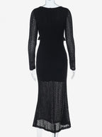 V-Neck Bodycon Long Dress For Women - Black Sexy Ruffle Cut Out - Spring Party Wedding Guest Wear 2026