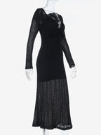 V-Neck Bodycon Long Dress For Women - Black Sexy Ruffle Cut Out - Spring Party Wedding Guest Wear 2026