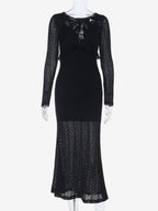 V-Neck Bodycon Long Dress For Women - Black Sexy Ruffle Cut Out - Spring Party Wedding Guest Wear 2026