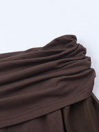 Off Shoulder Maxi Dress For Women - Brown Elegant Ruched Sheer Mesh Sleeve - Spring Party Wear 2026