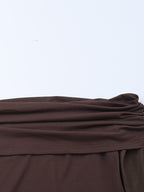 Off Shoulder Maxi Dress For Women - Brown Elegant Ruched Sheer Mesh Sleeve - Spring Party Wear 2026