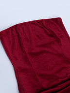 Ruched Velvet Bodycon Mini Dress For Women-Red Strapless Draped Side Sash -Spring Summer Cocktail Party Wear 2026