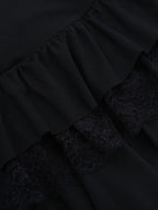 Lace Square Neck Mini Dress For Women - Black Gothic Ruffle Layered Long Sleeve Bodycon - Spring Night Out Clubwear 2026