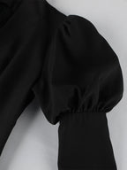 Puff Sleeve Mini Dress For Women Chic Retro Outfit - Black Elegant Stand Collar Slim Fit Bodycon - Spring Desk-to-dinner 2026