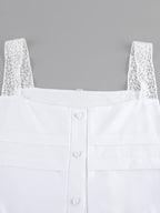 Boho Tiered Maxi Dress For Women - White Lace Patchwork Square Neck Chic Sundress - Summer Beach Vacation 2026