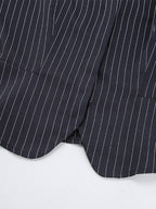 Pinstripe Blazer Dress Set Women's Skirt Suit - Navy Blue Chic Scarf Neck Slim Fit - 2026 Spring Business Party