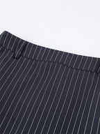 Pinstripe Blazer Dress Set Women's Skirt Suit - Navy Blue Chic Scarf Neck Slim Fit - 2026 Spring Business Party