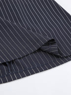 Pinstripe Blazer Dress Set Women's Skirt Suit - Navy Blue Chic Scarf Neck Slim Fit - 2026 Spring Business Party