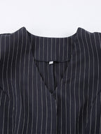 Pinstripe Blazer Dress Set Women's Skirt Suit - Navy Blue Chic Scarf Neck Slim Fit - 2026 Spring Business Party