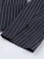 Pinstripe Blazer Dress Set Women's Skirt Suit - Navy Blue Chic Scarf Neck Slim Fit - 2026 Spring Business Party