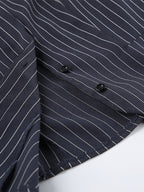 Pinstripe Blazer Dress Set Women's Skirt Suit - Navy Blue Chic Scarf Neck Slim Fit - 2026 Spring Business Party
