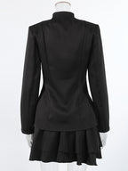 Military Blazer Skirt Set For Women Chic Two Piece Outfit - Black Vintage Stand Collar Slim Fit - Spring Party Wear 2026