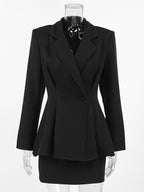 Hourglass Blazer Set For Women - Black Old Money Peplum Suit With Mini Skirt - 2026 Spring Work Event Outfit