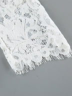 Floral Lace Blouse Women's Elegant Button Up Top - White Stand Collar Slim Fit - Spring Night Party Wear 2026