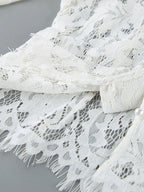 Floral Lace Blouse Women's Elegant Button Up Top - White Stand Collar Slim Fit - Spring Night Party Wear 2026