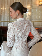 Floral Lace Blouse Women's Elegant Button Up Top - White Stand Collar Slim Fit - Spring Night Party Wear 2026