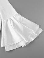 Satin Bell Sleeve Blouse Women Elegant Shirt - White Silk Like Flare Cuff Button Down - Spring Desk-to-Dinner 2026