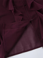 Ruffle Chiffon Blouse Women Chic Sheer Top - Wine Red Retro Victorian Cascading Flare Sleeve - Spring Party Club 2026