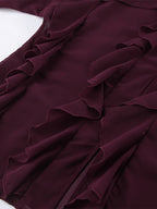 Ruffle Chiffon Blouse Women Chic Sheer Top - Wine Red Retro Victorian Cascading Flare Sleeve - Spring Party Club 2026