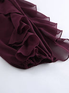 Ruffle Chiffon Blouse Women Chic Sheer Top - Wine Red Retro Victorian Cascading Flare Sleeve - Spring Party Club 2026
