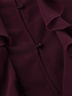 Ruffle Chiffon Blouse Women Chic Sheer Top - Wine Red Retro Victorian Cascading Flare Sleeve - Spring Party Club 2026