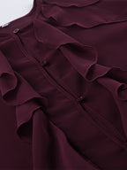 Ruffle Chiffon Blouse Women Chic Sheer Top - Wine Red Retro Victorian Cascading Flare Sleeve - Spring Party Club 2026