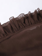 Sheer Chiffon Blouse Women's Flare Sleeve Top - Brown Boho Ruffle Tiered Loose Fit - Spring Party Night 2026