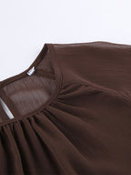 Sheer Chiffon Blouse Women's Flare Sleeve Top - Brown Boho Ruffle Tiered Loose Fit - Spring Party Night 2026